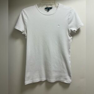 white Lauren Ralph Lauren T-shirt with a crew neck and short sleeves.